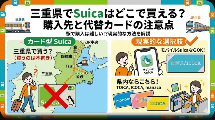 三重県でSuicaはどこで買える？購入先と代替カードの注意点