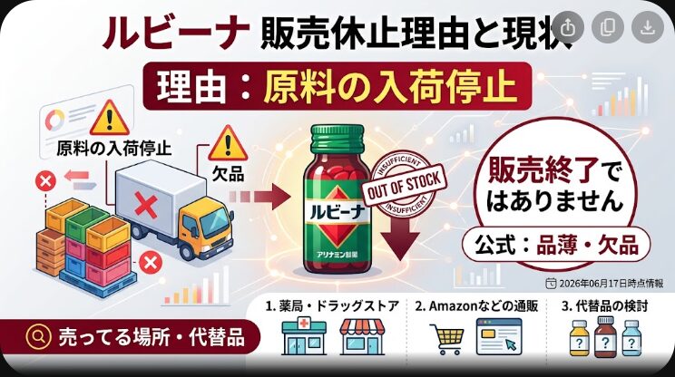 ルビーナ販売休止理由は原料不足？売ってる場所と代替品を解説