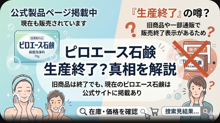 ピロエース石鹸は生産終了？公式掲載状況と通販・店舗の購入先を解説