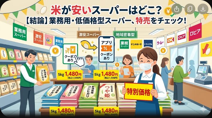 米が安いスーパーはどこ？特売・通販・備蓄米の選び方