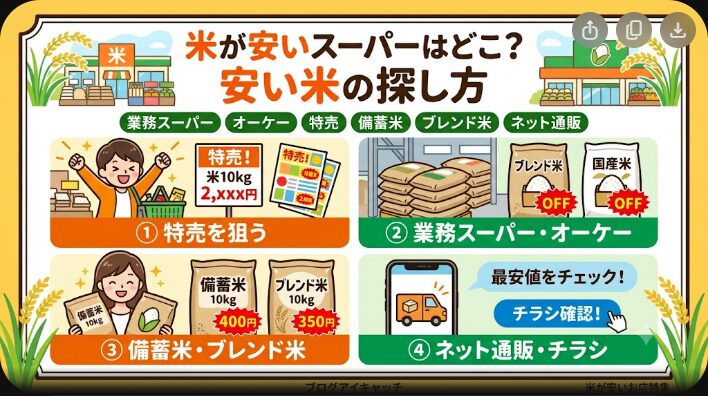 米が安いスーパーはどこ？特売・備蓄米・通販の選び方を解説